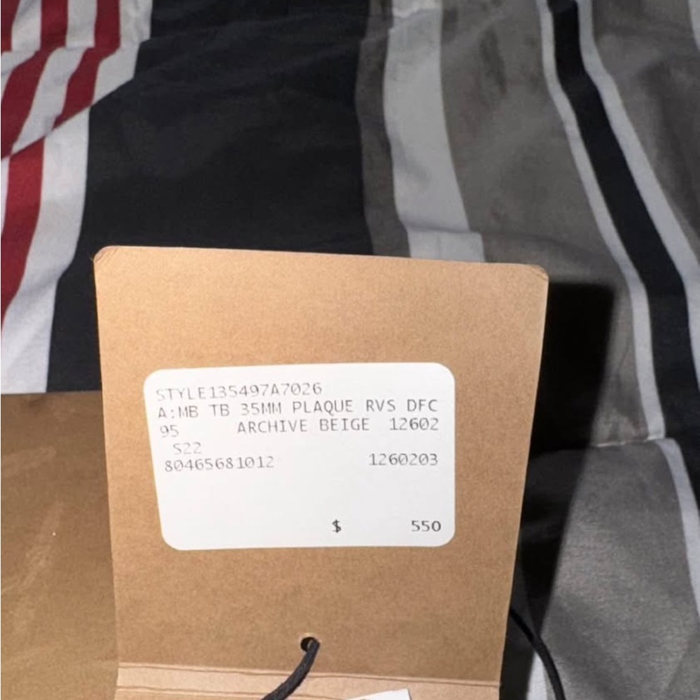 Burberry Beige and Black Striped Belt